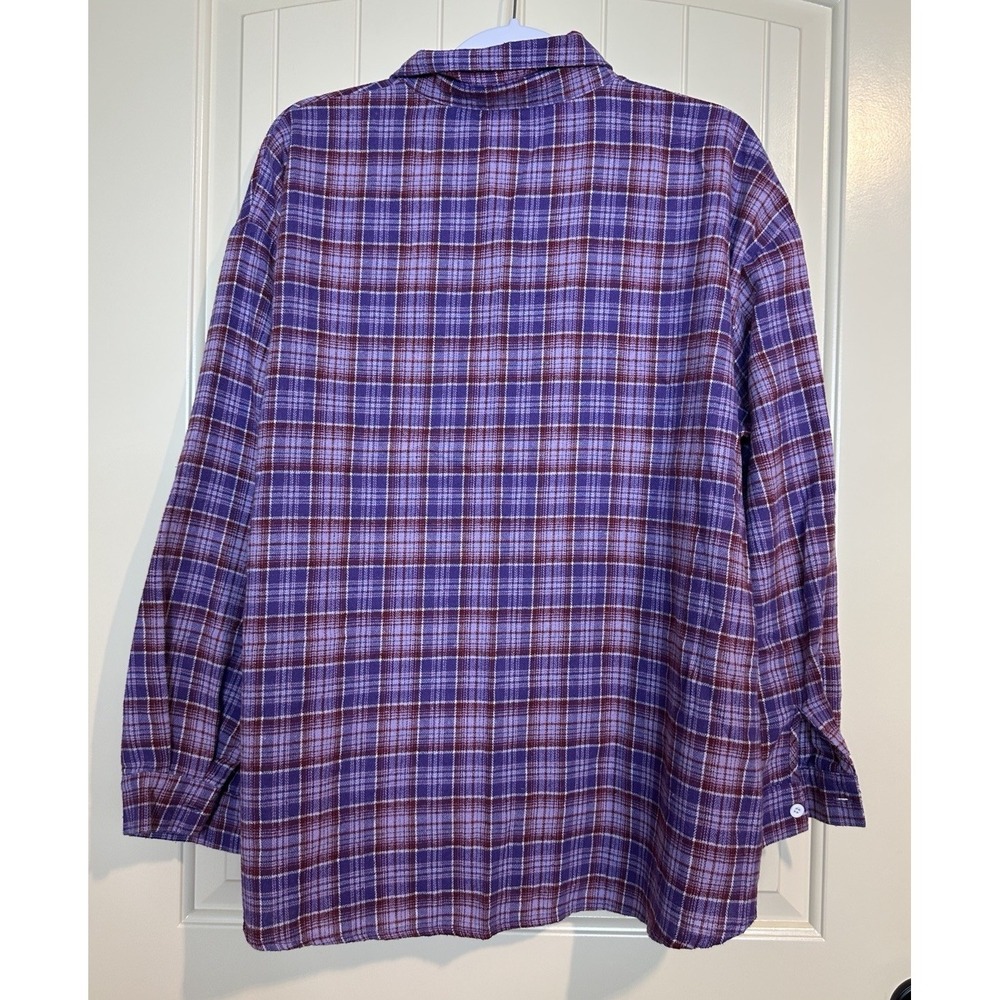 Shein womens purple plaid long sleeve button up flannel casual comfort sz‎ L GUC - Picture 5 of 5
